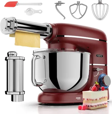 Produktbild von Nudelmaschine Küchenmaschine mit Nudelmaschine – 2000 W – Küchenroboter – Nudelblattwalze – 6,2 l Rührschüssel (rot)