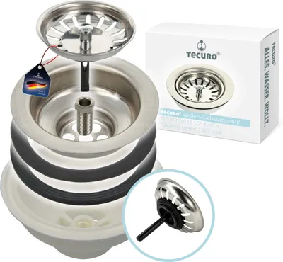 Produktbild von tecuro Spülen-Siebkorbventil Ø 114 mm (3 1/2 Zoll) x Abgang unten 1 1/2 Zoll