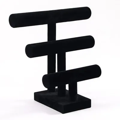 Imagen del producto de Soporte para joyas Unyqoos®: de 3 niveles, con revestimiento de terciopelo , barra transversal de 4,1 cm de diámetro, ideal para pulseras y collares, montaje sencillo