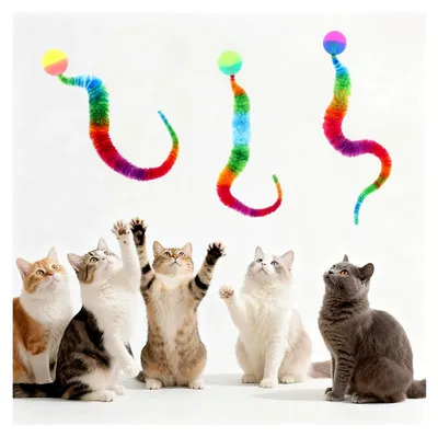 Produktbild von 6 Stück Wackelball, Katzenspielzeug mit Raupenschwanz, Bunte Katzenbälle, Interaktives Katzenspielzeug für Katzen jeden Alters