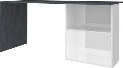 Produktbild von Schreibtisch Dmait, Linearer Schreibtisch mit PC-Halterung, Mehrzweck-Bürotisch, platzsparender Schreibtisch, 100 %  Italy, cm 110x50h75, Hochglanzweiß und Schiefer