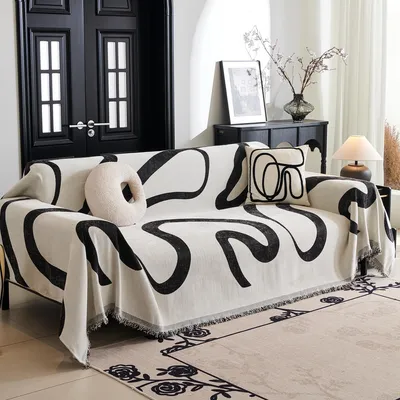 Image de Housse de canapé Jacquard en forme de L, 230x380 cm, couleur noire
