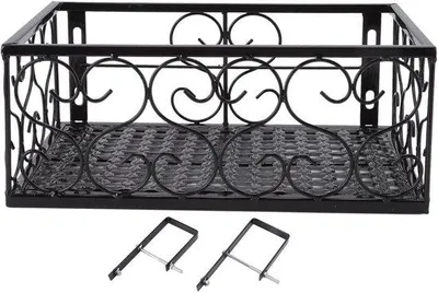 Image de Support décoratif pour plantes, idéal pour balcon/terrasse - pour balustrades de 6,5 cm - 30 x 20 x 2 cm - Support en fer pour plantes