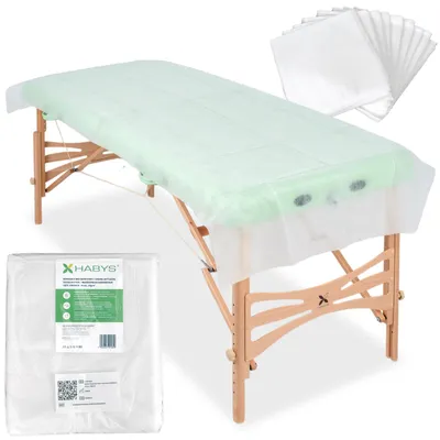 Obrázek produktu pro Habys jednorázové podložky z netkané textilie, nařezané na rozměry 220 x 90 cm | 10 kusů | Jednorázové prostěradlo, potah na lehátko, podložka z netkané textilie pro masáže a ordinace | Bílá