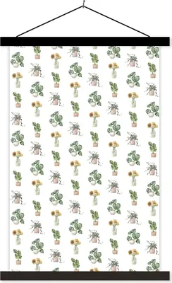 Produktbild von MuchoWow® Textilposter Pflanzen - Pastell - Muster 40x60 cm mit schwarzem Rahmen - Wanddekorationen