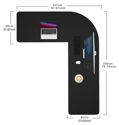 Image de Bureau en forme de L, revêtement en similicuir PU, dimensions 157+200 x 60 cm, couleur noire