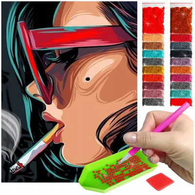 Produktbild von ARTULIO - Diamond Painting Set - Frau mit roter futuristischer Brille - 40 × 30 cm - Crystal Art, Home Wand Deko