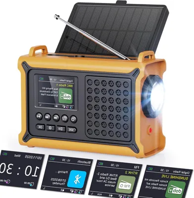 Obrázok produktu pre Prenosné rádio s Bluetooth – vhodné na kempovanie a núdzové situácie – s batériou s kapacitou 12000 mAh – vodotesné (IPX6) – žlté