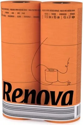 Zdjęcie produktu dla 6 rolek pomarańczowego papieru toaletowego Renova w foliowym opakowaniu - ORANGE