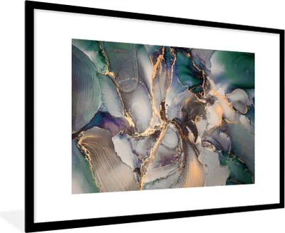 Produktbild von MuchoWow® Gerahmtes Poster Gold - Blau - Marmor 90x60 cm - Poster mit Schwarzem Bilderrahmen Wandposter Rahmen Foto Bilder - Wanddekoration - Fotos