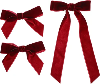 Produktbild von Set aus 3 samtigen Haarklammern mit Schleife - rot - Haaraccessoires für Frauen und Mädchen