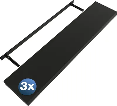 Produktbild von CASARIA® 3x Wandregal Holz Schwarz Hängeregal mit Halterung 15kg Tragkraft Küche Wohnzimmer Flur Regal Schweberegal Bücherregal Holzregal Matt 110cm