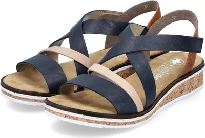 Produktbild von Rieker Damen Keilsandaletten Sandalen V3663-91 Blau Kombi, Schuhgröße:38 EU