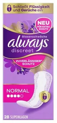 Obrázok produktu pre Balenie 4 ks: Absorpčné vložky Always Discreet na inkontinenciu, štandardná veľkosť, 28 kusov