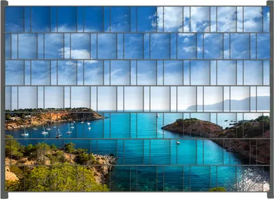 Produktbild von Wallario Zaunsichtschutz mit Motiv Ibiza - Blick von einer Bucht aufs Meer für Ein- und Doppelstabmatten Zäune in der Größe 200 x 140 cm