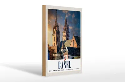 Produktbild von Holzschild Reise 20x30cm Basel Schweiz Kirche Architekur