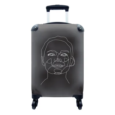 Produktbild von MuchoWow® Koffer Handgepäck Trolley Rollkoffer Kleine Reisekoffer mit 4 Rollen - Strichzeichnung - Gesicht - Frau - Cabin Size < 55x40x23 cm & 55x40x20 cm - Fotokoffer - Kabinenkoffer - Boardgepäck - Reise-Box - Reisekoffer - Reisegepäck - Koffer mit Bild - Trolley für Kinder