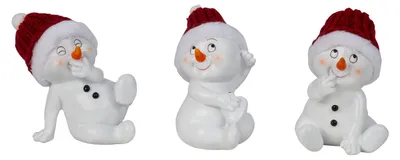 Produktbild von 3 Stück Schneemann Figuren rot sitzend 11,5cm Weihnachten Dekofigur Winterdeko