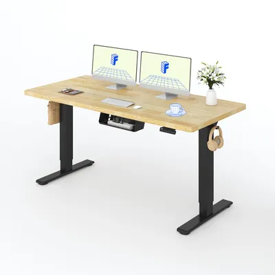 Produktbild von FLEXISPOT Höhenverstellbarer Schreibtisch 160x80 cm, 25 mm Gummiholz-Tischplatte, 2 Motoren, 120 kg Tragkraft, 4 Speicherplätze, Schwarz