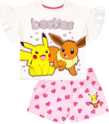 Obrázok produktu pre Pokemon - "Besties" pyžamo s kraťasmi pre dievčatá NS6504 (116) (Biela/ružová/žltá)
