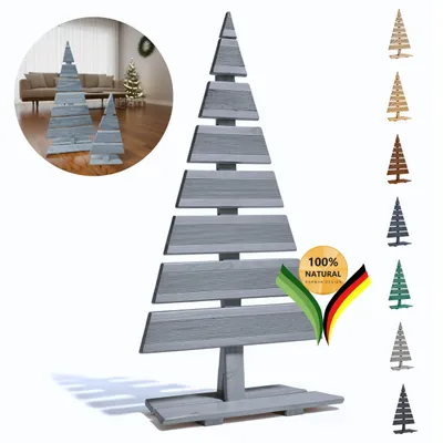 Immagine prodotto di be4nature albero di Natale in legno H 92 cm base 45 cm addobbo moderno grande per soggiorno balcone terrazza argento scuro stile naturale festa