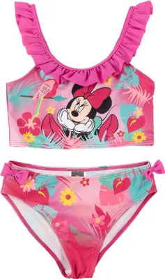 Produktbild von Disney Minnie Mouse Bikini mit Rüschen für Mädchen - Kinder Zweiteiler Schwimmanzug Pink 134-140