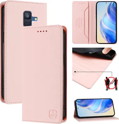 Produktbild von Lederhülle für Samsung Galaxy A6 2018 Hülle Flip Brieftasche Kartenfächern Ständer Schutzhülle Pink