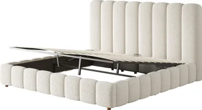 Produktbild von Flieks Hydraulisches Polsterbett 160x200cm mit Lattenrost, Stauraumbett Hydraulikbett mit gepolstertem Kopfteil, Doppelbett Bouclé, Beige