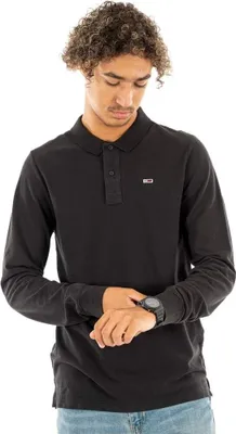 Produktbild von Tommy Jeans Herren Slim Solid Langarm-Poloshirt, Schwarz