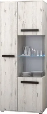 Produktbild von Wohnwand Anbauwand Schrankwand TV-Lowboard Sideboard Viva mit Kommode und RGB-Beleuchtung (Weiß Craft+Norwegische Schwarzkiefer)