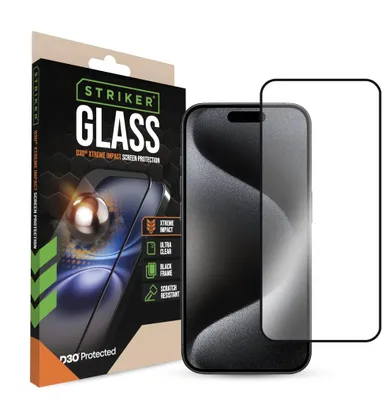 Imagen del producto de Protector de pantalla de vidrio Striker D3O Xtreme Impact, con marco , para Apple iPhone 15 Pro