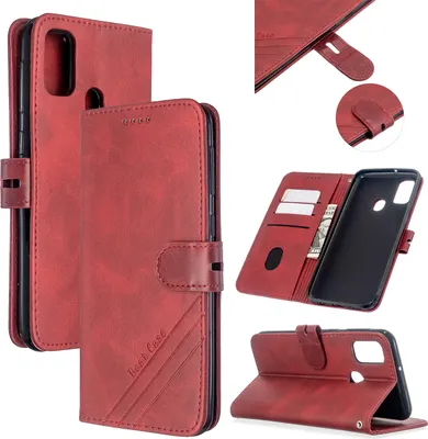Produktbild von Für Samsung A51/A71/M30S Case weiches Leder Cover mit Denim Texture Präzise Ausschnitte Geldbörse Design Schnalle Schließung Smartphone Schale rot