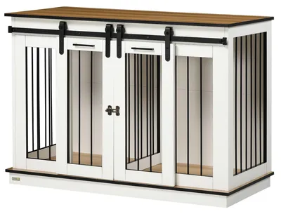 Obrázek produktu pro Klec pro psy se 2 dvířky a přepážkou | Barva: bílá, hnědá | Rozměry: 60 x 120 x 88,5 cm