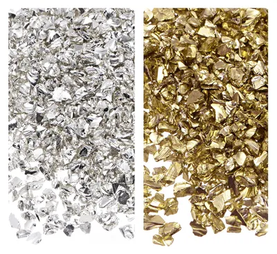 Crushed Glass Chips 1-4 mm, 28 g, Gold/Silber, Bastelglas