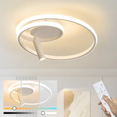 Produktbild von ZMH Deckenlampe LED Deckenleuchte Dimmbar 40cm Schlafzimmerlampe Modern Design 37W Wohnzimmerlampe mit Strahler Weiß mit Fernbedienung Küchenlampe für Schlafzimmer Haus Wohnung Wohnzimmer