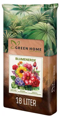 Produktbild von Green Home Blumenerde 18 L – Pflanzerde für Zimmerpflanzen, Balkon & Garten, Langzeitdünger, Perlite, Kokosfasern, pH 5,8, gute Drainage