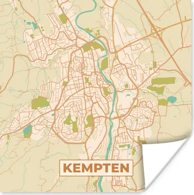 Produktbild von MuchoWow® Poster Kempten - Karte - Vintage - Stadtplan 75x75 cm - Wand Dekoration