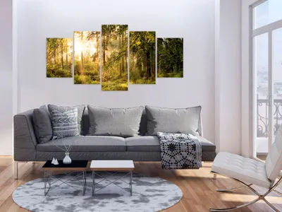 Image de Tableau acoustique Paysage forestier 200 x 100 cm Tableaux Mousse acoustique Absorbeur acoustique haute performance Isolation acoustique Toile 5 pièces Tableau mural Acoustique intérieure Isolation acoustique c-C-0033-b-o