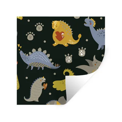 Produktbild von MuchoWow® Wandtattoo Wandsticker Wandaufkleber Dino - Kinder - Schnittmuster - Jungen - Mädchen - Dinosaurier 30x30 cm Selbstklebend und Repositionierbar - Repositionierbar - Wasser abweisend