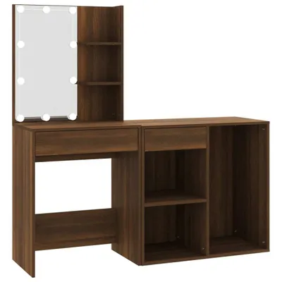Produktbild von LED-Schminktisch mit Schrank Braun Eichen-Optik Holzwerkstoff