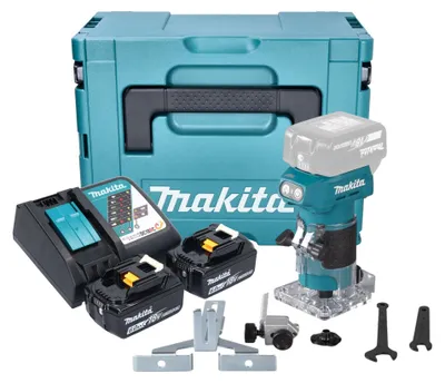 Obrázek produktu pro Akumulátorová fréza na hrany Makita DRT 52 RGJ 18 V 6 mm bezkartáčová + 2x akumulátor 6,0 Ah + nabíječka + Makpac