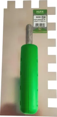 Produktbild von Hufa Profi Glättekelle Edelstahl 2K Griff 280x130mm 20x20mm gezahnt