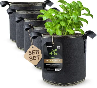 Imagen del producto de Bolsa para plantas de tela no tejida, con capacidad de 12 litros, paquete de 5 unidades