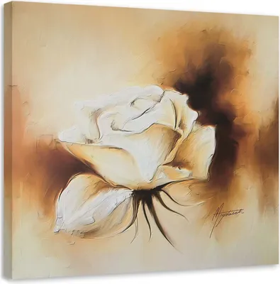 Produktbild von Leinwandbild wie eine handgemalte weiße rose 30x30 cm Feeby beige wandbild bereit zum aufhängen