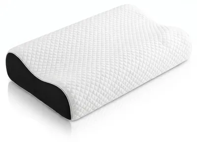 Produktbild von Mybeo Kopfkissen Memory Foam in Wellenform, Konturkissen ergonomisch geformt, Viskoschaum, abnehmbarer Bezug, waschbar bis 40 °C, Bambusfaser, 57 x 34 x 13 cm, weiß-schwarz