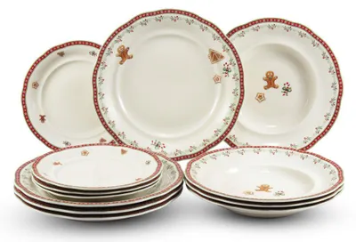 Obrázok produktu pre Sada tanierov Leander, vianočný porcelán, perník, Leander, 12 d