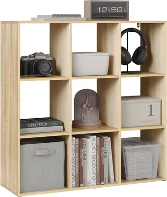 Produktbild von WOLTU Bücherregal mit 9 Fächern, Würfelregal Standregal Aufbewahrungsregal, Helle Eiche
