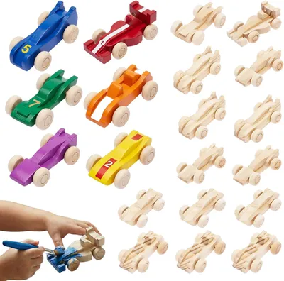 Imagen del producto de 20 coches de madera para montar y pintar, 6 modelos diferentes. Coches de madera sin pintar, ideales para proyectos de manualidades, juguetes educativos para estudiantes y aficionados