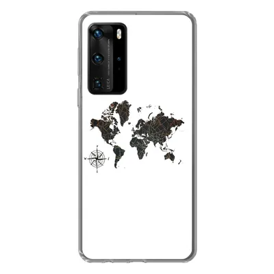 Produktbild von MuchoWow® Handyhülle Schutzhülle Hülle für Huawei P40 Pro Weltkarte - Gold - Schwarz - Windrose Silikon Softcase Handy Hülle - Schutz