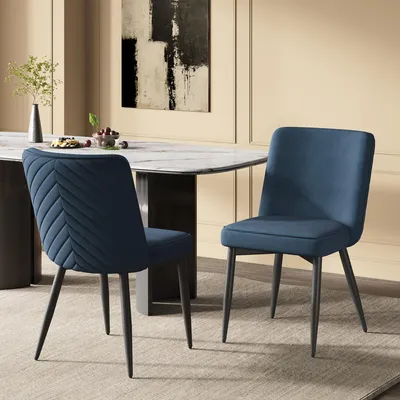 Immagine prodotto di okwish, set di 2 sedie da pranzo, sedia da cucina con schienale, sedia imbottita, comoda e traspirante, tessuto in velluto, colore blu scuro